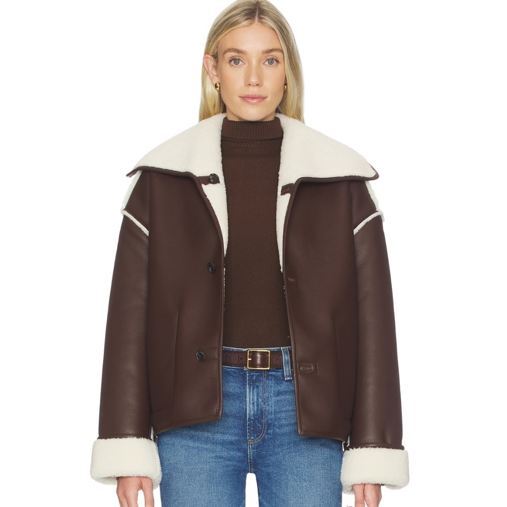 Tularosa Margot Reversible Jacket in Cream & Dark Brown - Picture 2 of 11